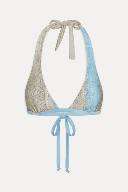 Frankies Bikinis sale|collections|swimwear Frank Satin Halter Bikini Top - Blue Python