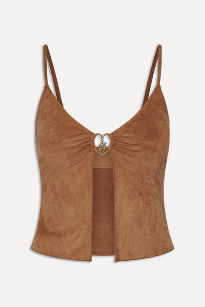 Frankies Bikinis sale x BELLA HADID Lucy Suede Tankini Bikini Top - Sunkissed Suede