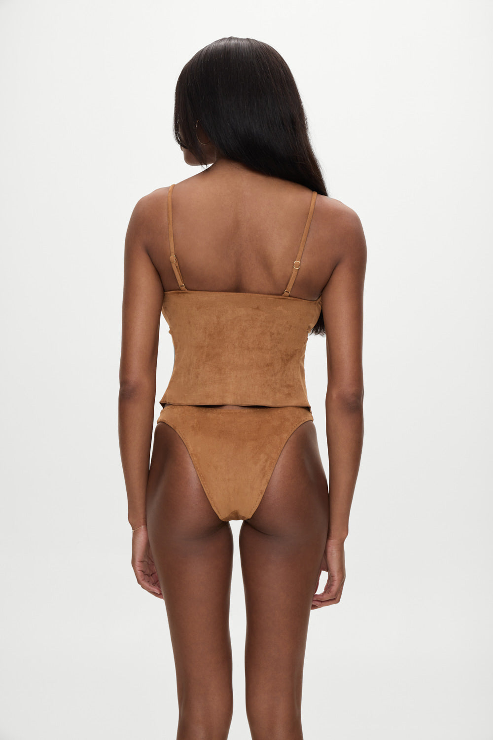 Frankies Bikinis sale x BELLA HADID Lucy Suede Tankini Bikini Top - Sunkissed Suede