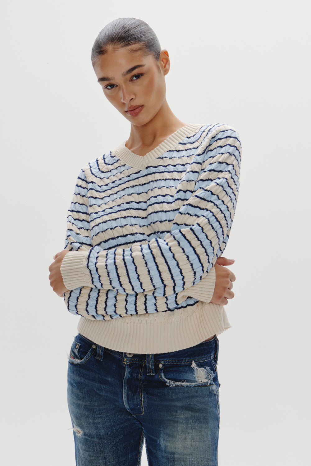 Frankies Bikinis sale Piper Cotton Knit Sweater - Lighthouse