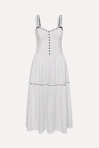 Frankies Bikinis sale x BELLA HADID Bishop Eyelet Maxi Dress - Salt Air Eyelet