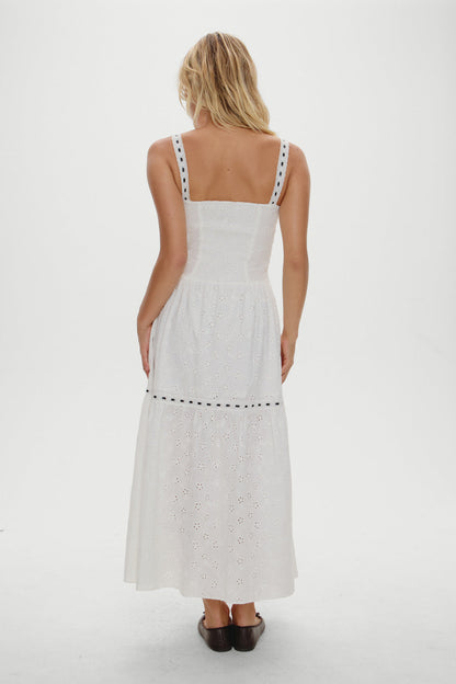 Frankies Bikinis sale x BELLA HADID Bishop Eyelet Maxi Dress - Salt Air Eyelet