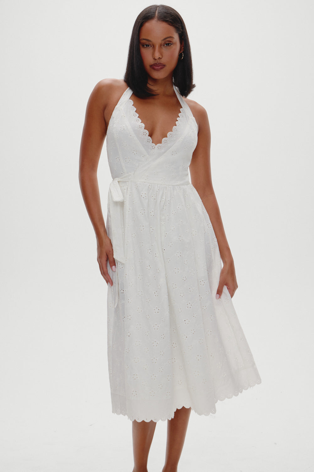 Frankies Bikinis sale x BELLA HADID Fort Worth Fairy Midi Dress - Salt Air Eyelet