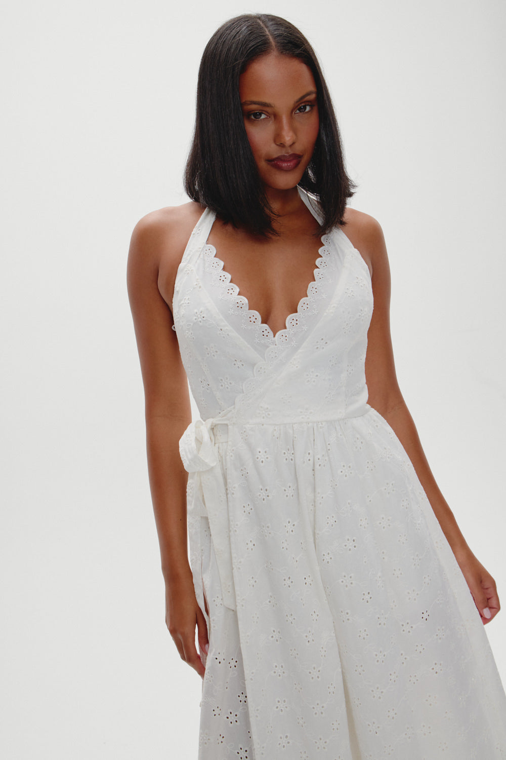 Frankies Bikinis sale x BELLA HADID Fort Worth Fairy Midi Dress - Salt Air Eyelet