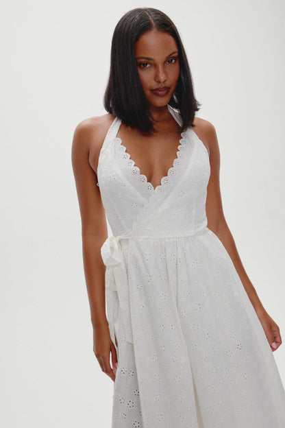 Frankies Bikinis sale x BELLA HADID Fort Worth Fairy Midi Dress - Salt Air Eyelet