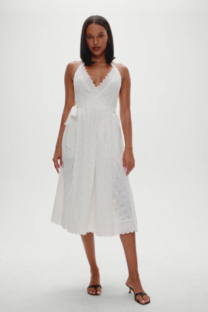 Frankies Bikinis sale x BELLA HADID Fort Worth Fairy Midi Dress - Salt Air Eyelet