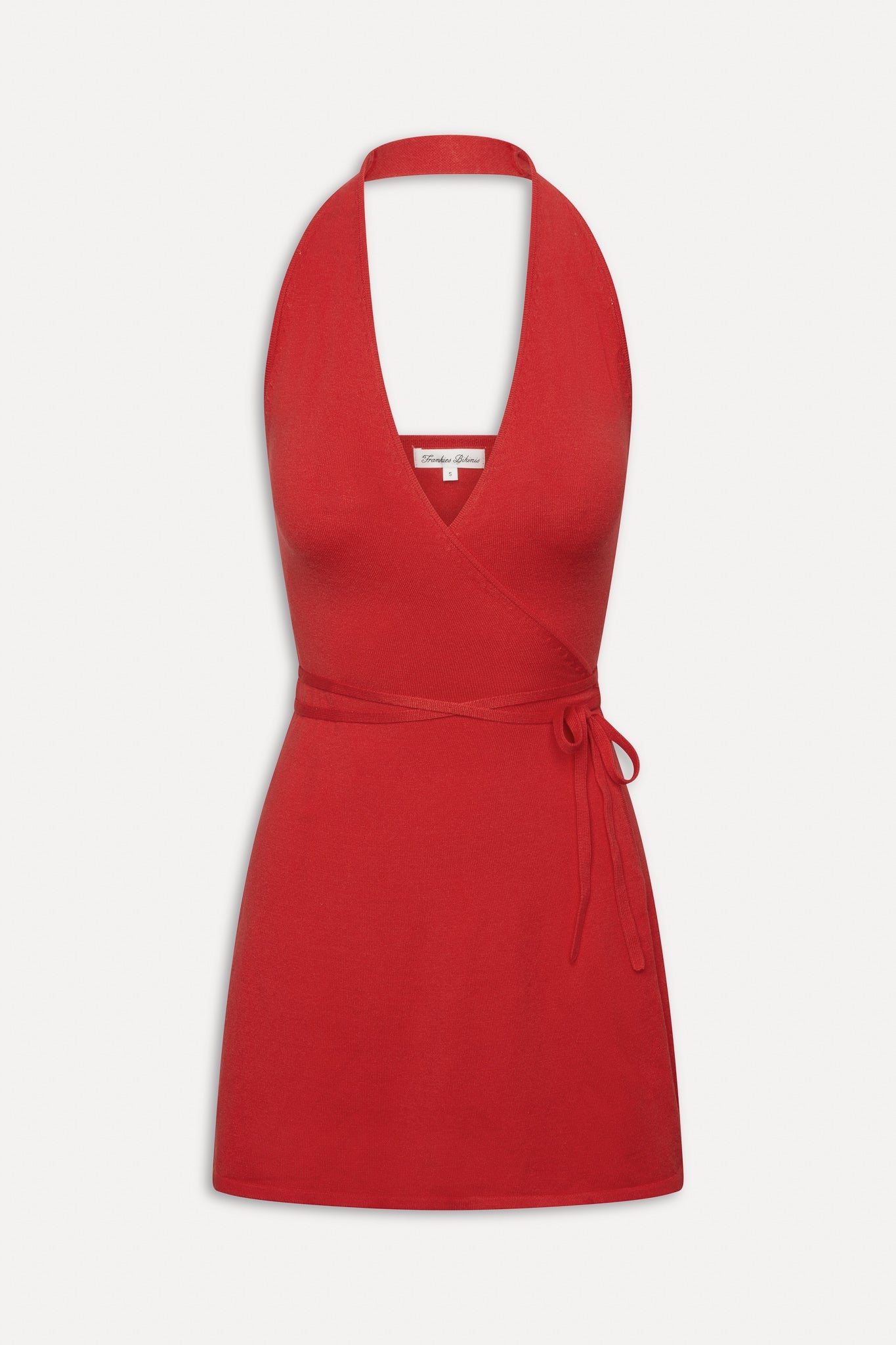 Frankies Bikinis sale Evening Halter Wrap Mini Dress - Cherry