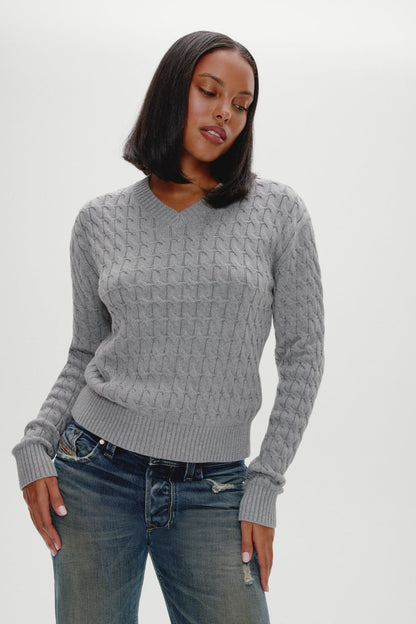 Frankies Bikinis sale Prince Cable Knit Sweater - Cloud Cover