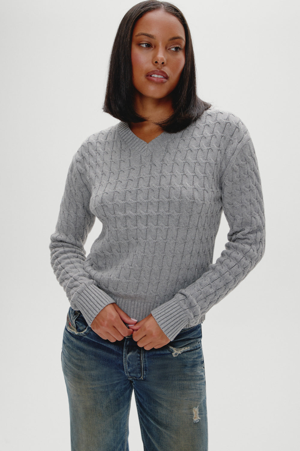 Frankies Bikinis sale Prince Cable Knit Sweater - Cloud Cover