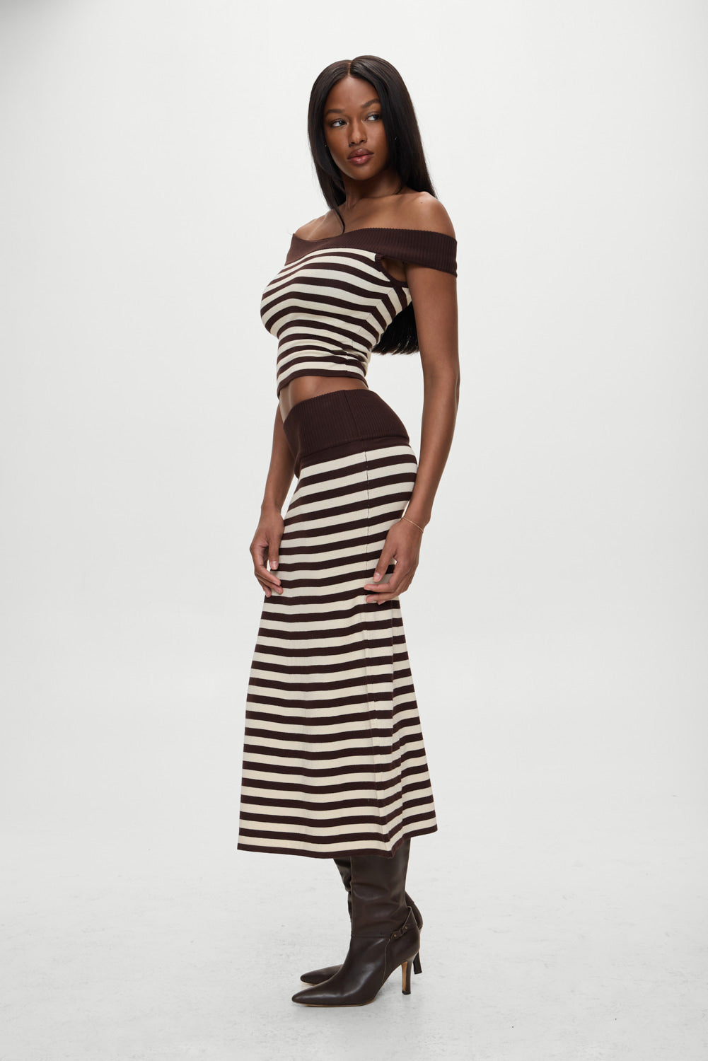 Frankies Bikinis sale x BELLA HADID Tucker Knit Midi Skirt - Cowboy Stripe