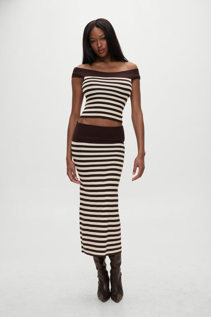 Frankies Bikinis sale x BELLA HADID Tucker Knit Midi Skirt - Cowboy Stripe