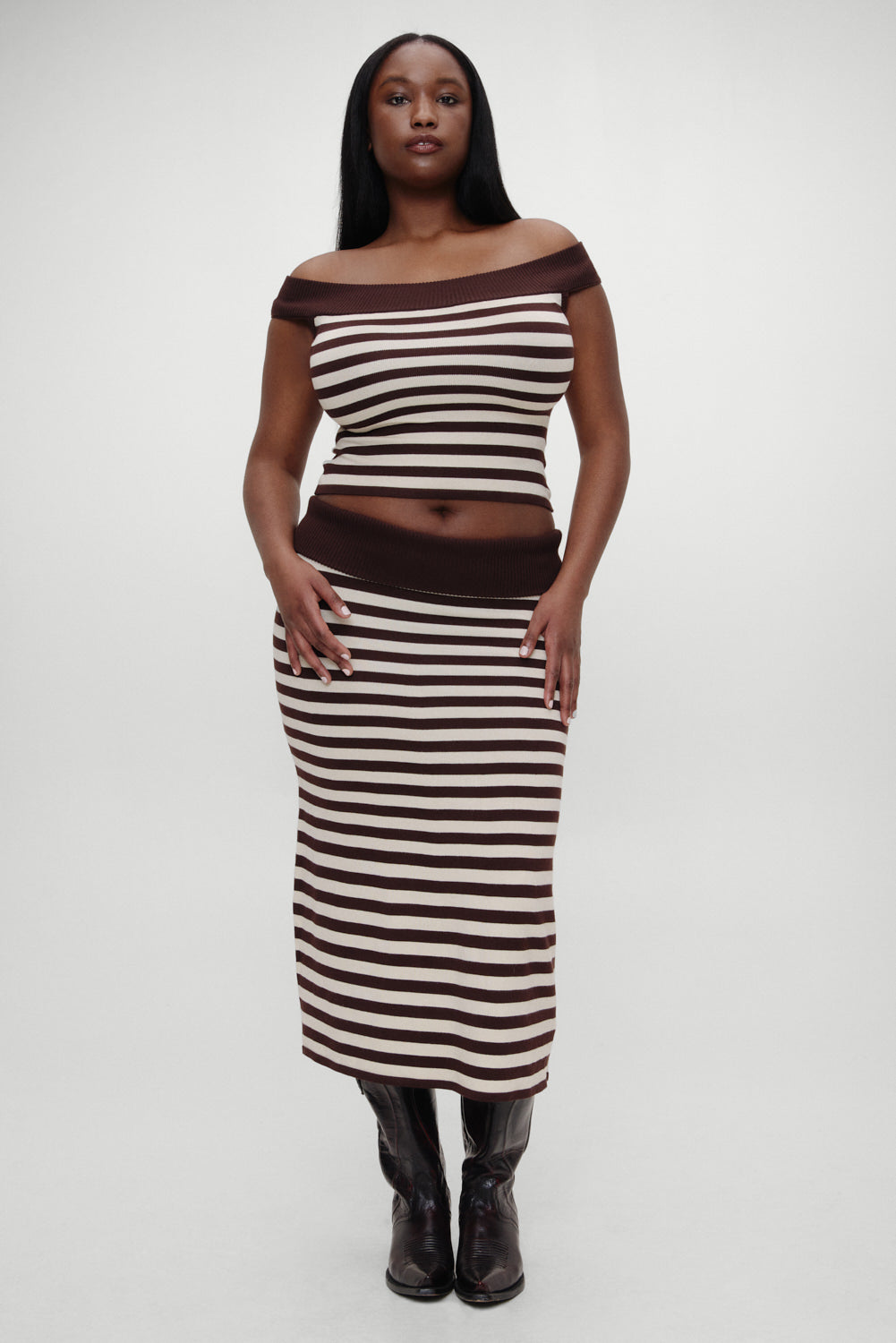 Frankies Bikinis sale x BELLA HADID Tucker Knit Midi Skirt - Cowboy Stripe