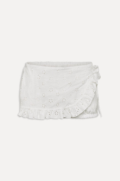 Frankies Bikinis sale x BELLA HADID Little Miss Mini Shorts - Salt Air Eyelet