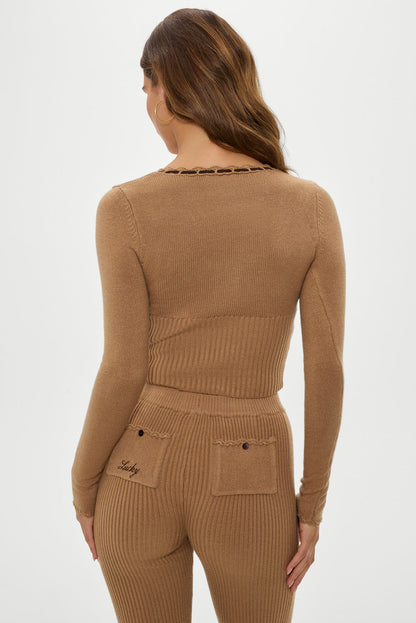 Frankies Bikinis sale x BELLA HADID Texas Knit Cardigan - Caramel