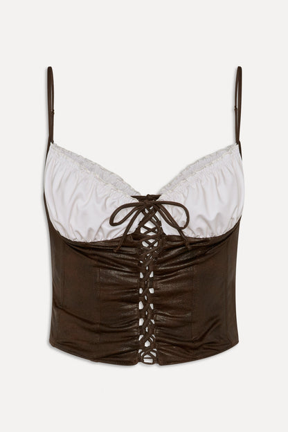Frankies Bikinis sale x BELLA HADID Ranch Corset Bikini Top - Cocoa