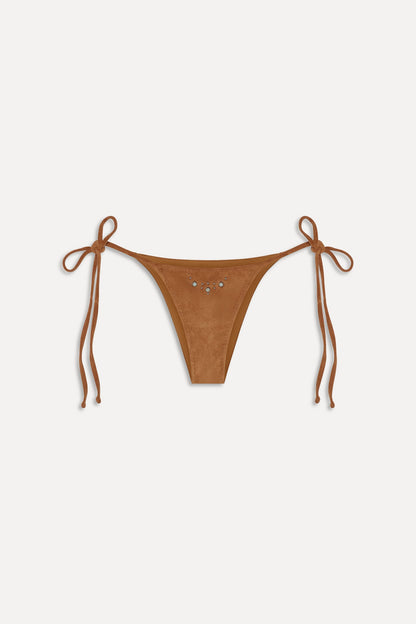 Frankies Bikinis sale x BELLA HADID Mackenzie Suede String Bikini Bottom - Sunkissed Suede