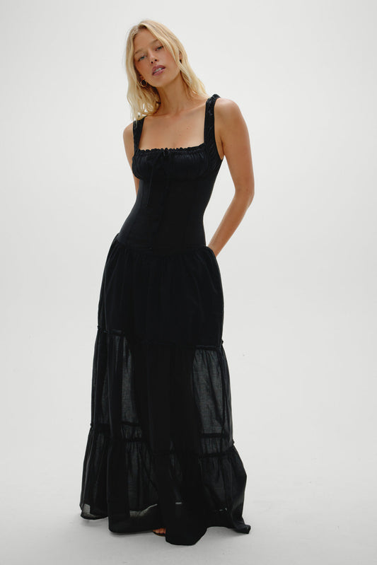 Frankies Bikinis clothing|new Christabelle Ruffle Maxi Dress - Black