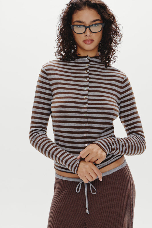 Frankies Bikinis clothing|collections|sale Leo Knit Button Up Cardigan - Pebble