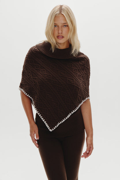 Frankies Bikinis sale Windswept Cotton Knit Poncho - Chocolate Brown