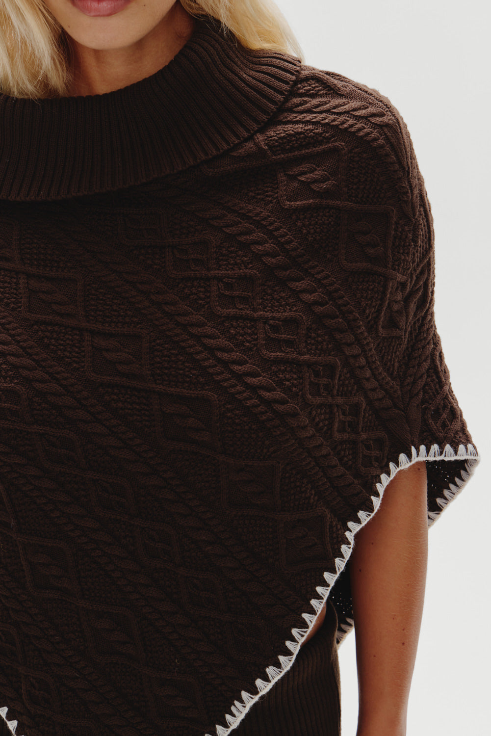 Frankies Bikinis sale Windswept Cotton Knit Poncho - Chocolate Brown