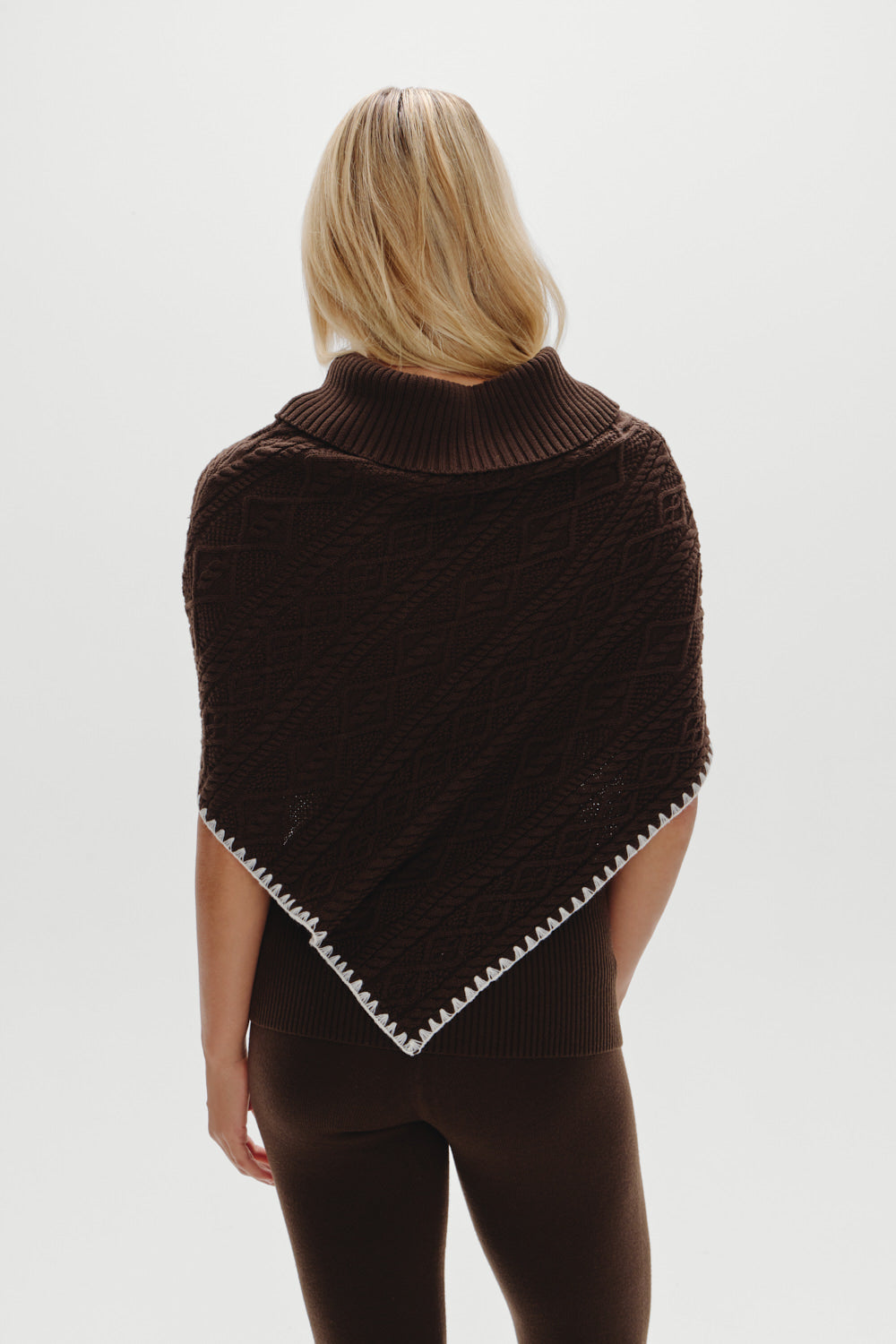 Frankies Bikinis sale Windswept Cotton Knit Poncho - Chocolate Brown