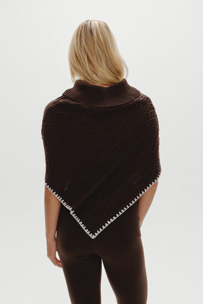 Frankies Bikinis sale Windswept Cotton Knit Poncho - Chocolate Brown