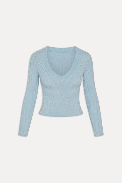 Frankies Bikinis sale Kit V Neck Knit Sweater - Daydream