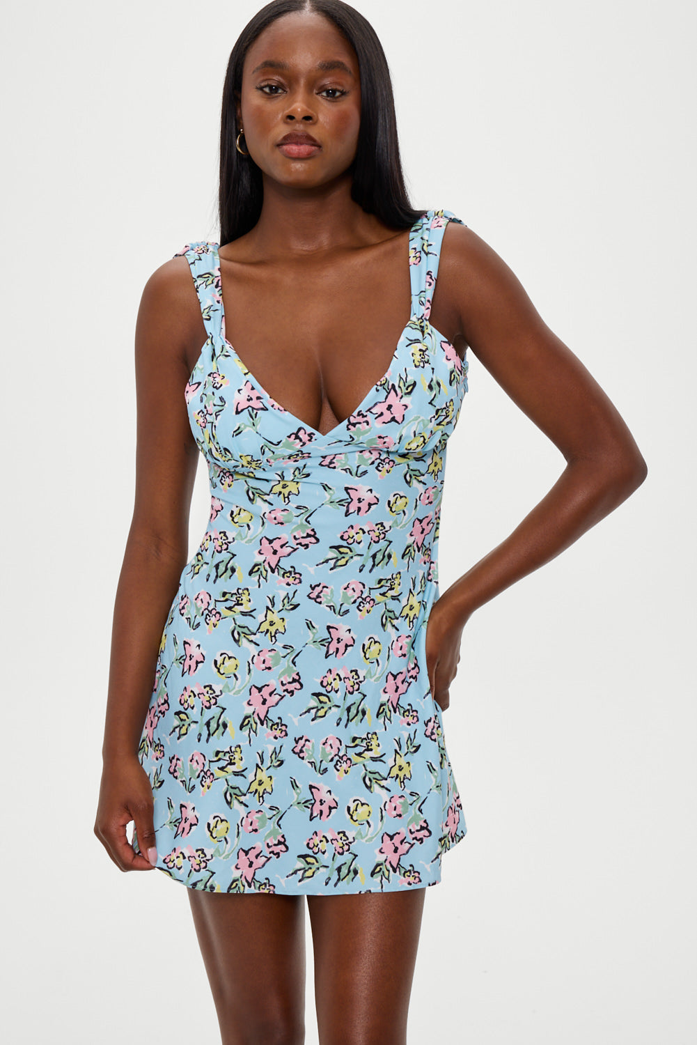 Frankies Bikinis sale Emilia Satin Floral Mini Dress - Pastel Peony