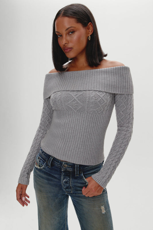 Frankies Bikinis sale Jazz Off The Shoulder Knit Sweater - Cloud Cover