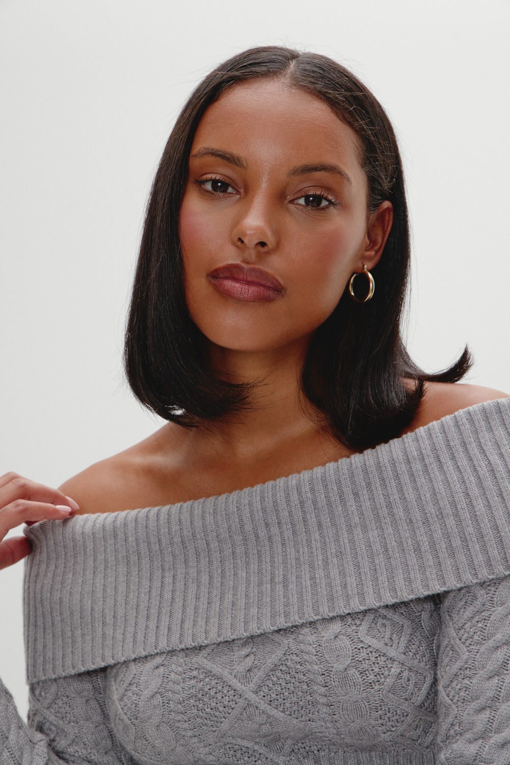 Frankies Bikinis sale Jazz Off The Shoulder Knit Sweater - Cloud Cover