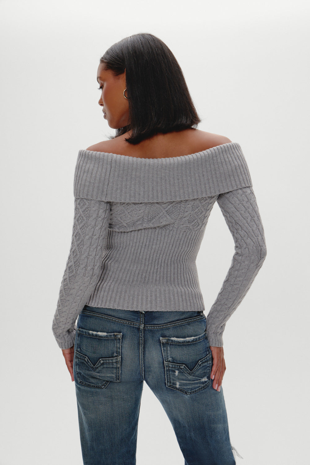 Frankies Bikinis sale Jazz Off The Shoulder Knit Sweater - Cloud Cover