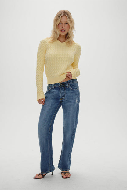 Frankies Bikinis sale Prince Cable Knit Sweater - Vanilla Sugar