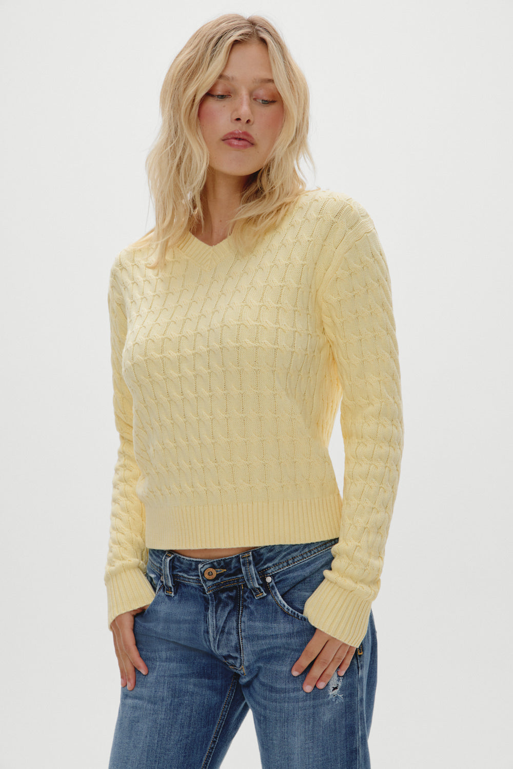Frankies Bikinis sale Prince Cable Knit Sweater - Vanilla Sugar