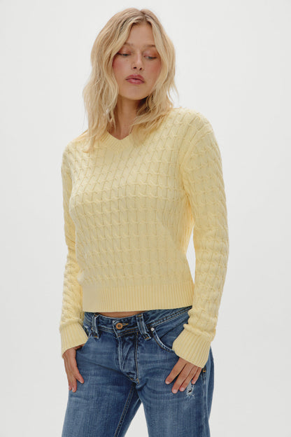 Frankies Bikinis sale Prince Cable Knit Sweater - Vanilla Sugar
