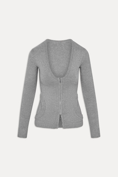 Frankies Bikinis sale Sienna Zip Up Knit Sweater - Cloud Cover