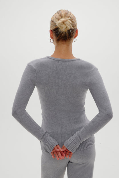 Frankies Bikinis sale Sienna Zip Up Knit Sweater - Cloud Cover