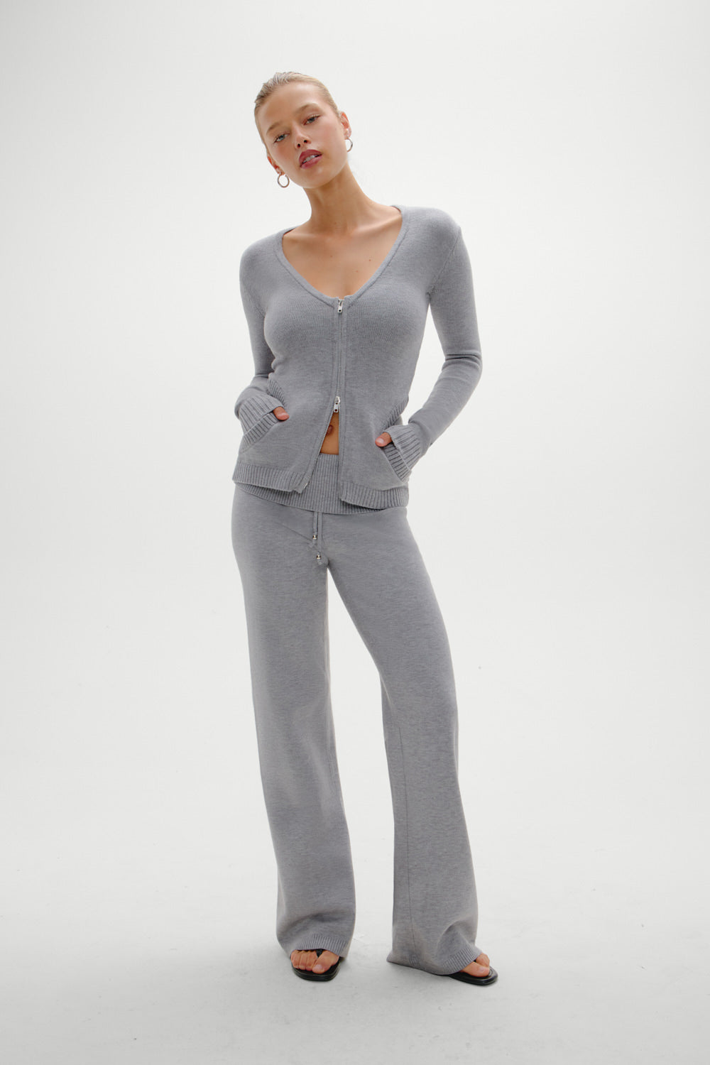Frankies Bikinis sale Sienna Zip Up Knit Sweater - Cloud Cover