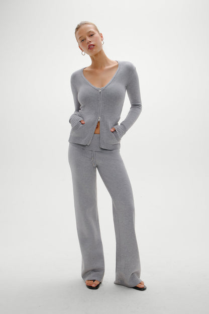 Frankies Bikinis sale Sienna Zip Up Knit Sweater - Cloud Cover