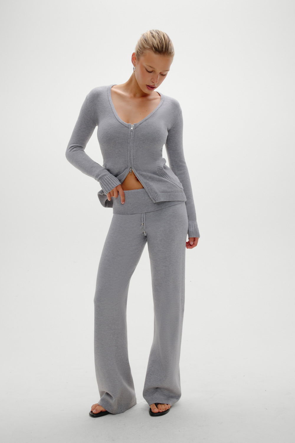 Frankies Bikinis sale Sienna Zip Up Knit Sweater - Cloud Cover