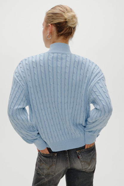 Frankies Bikinis sale Bea Cable Knit Zip Up Sweater - Daydream