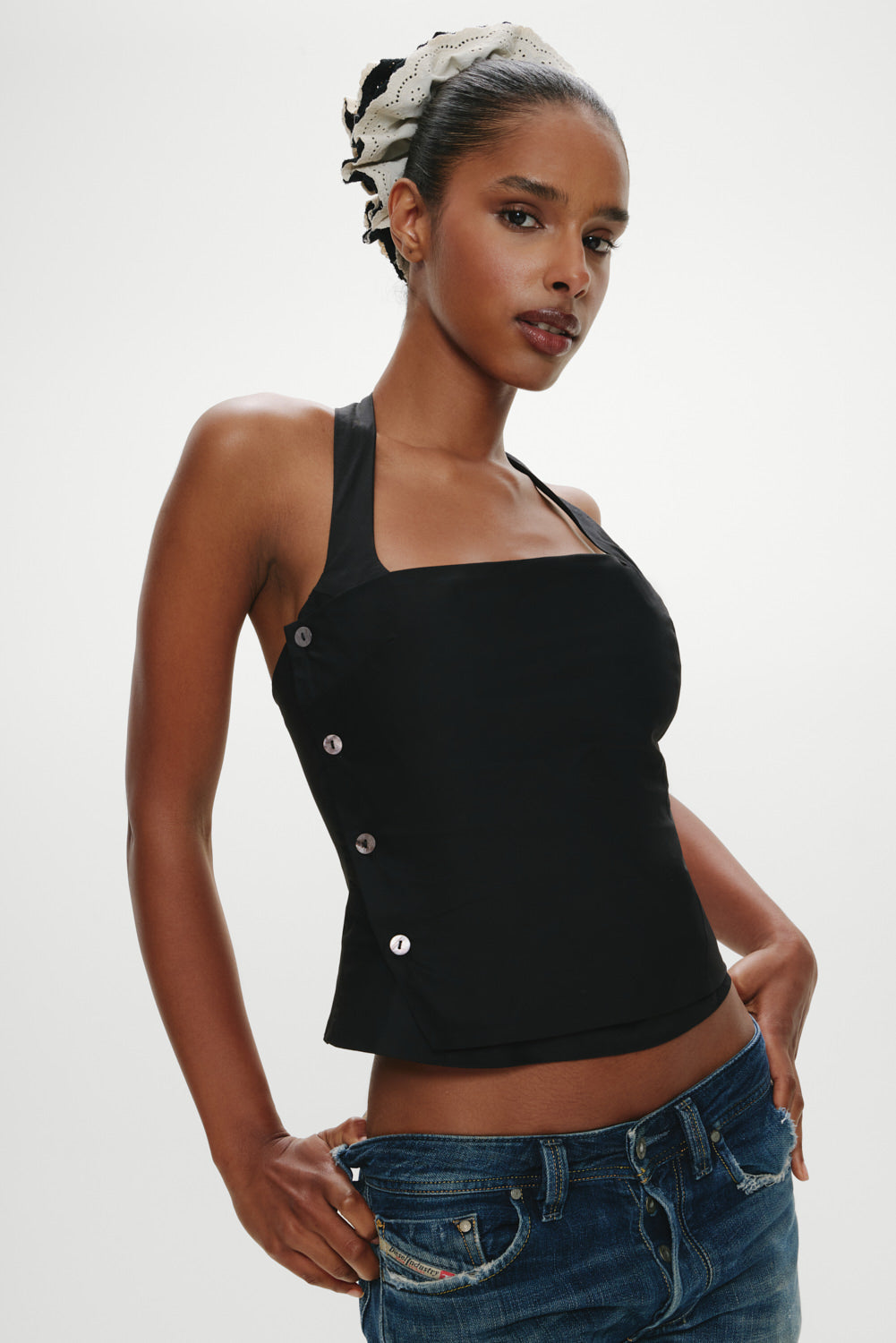 Frankies Bikinis sale Sterling Cotton Wrap Halter Top - Midnight Serenade