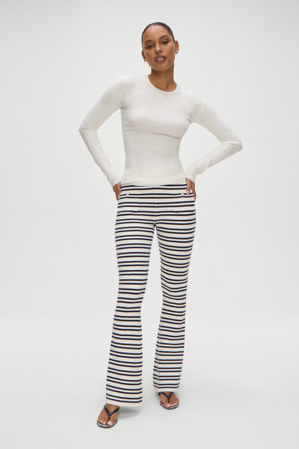 Frankies Bikinis sale Camden Striped Knit Pants - Starlit Stripe
