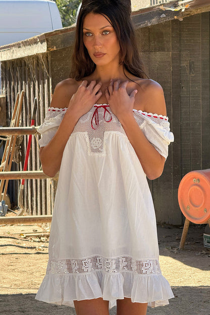 Frankies Bikinis sale x BELLA HADID Western Poplin Mini Dress - White