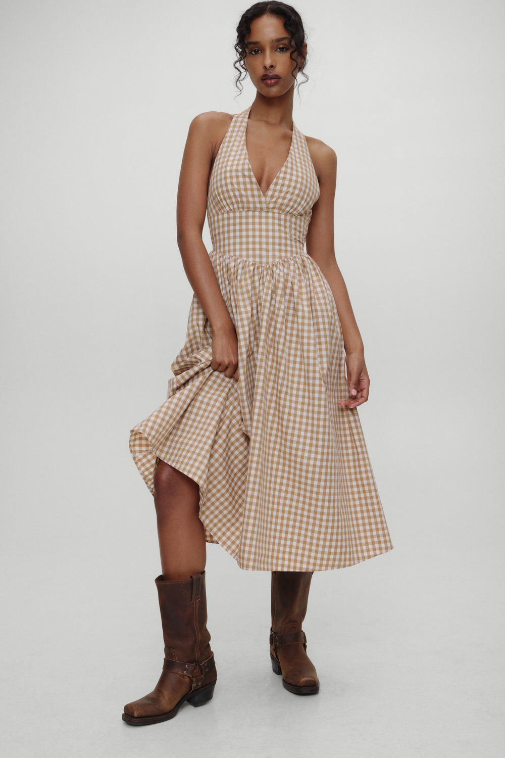 Frankies Bikinis sale x BELLA HADID Prairie Midi Dress - Rodeo Gingham