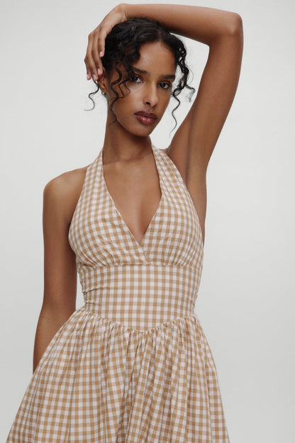 Frankies Bikinis sale x BELLA HADID Prairie Midi Dress - Rodeo Gingham