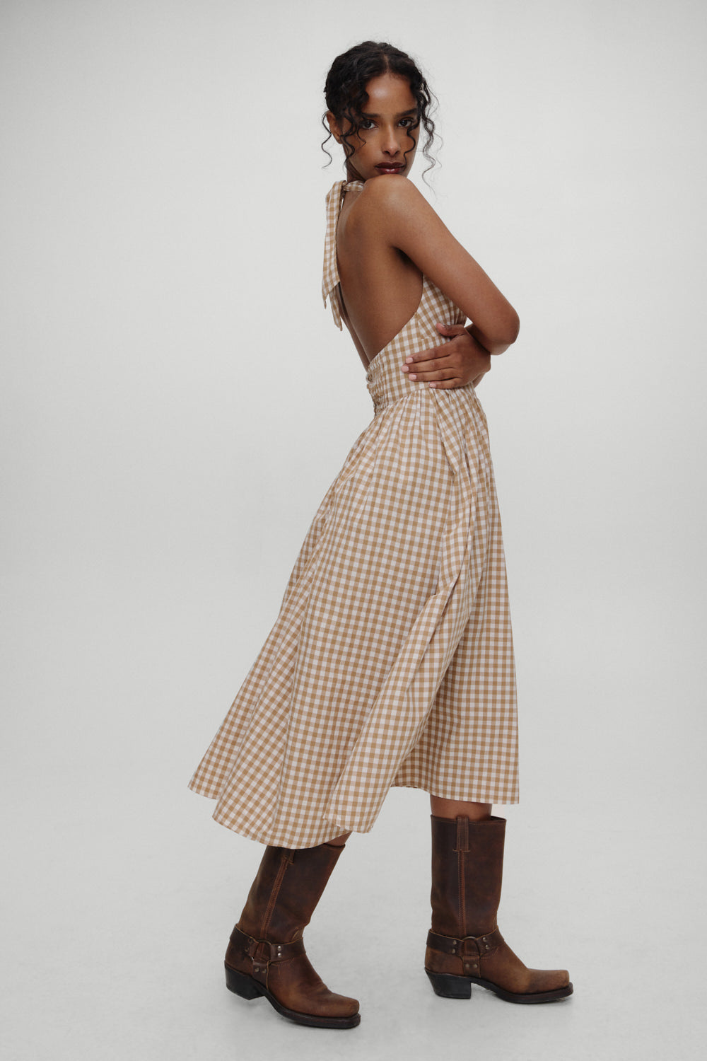 Frankies Bikinis sale x BELLA HADID Prairie Midi Dress - Rodeo Gingham