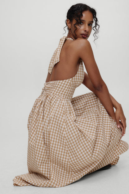 Frankies Bikinis sale x BELLA HADID Prairie Midi Dress - Rodeo Gingham