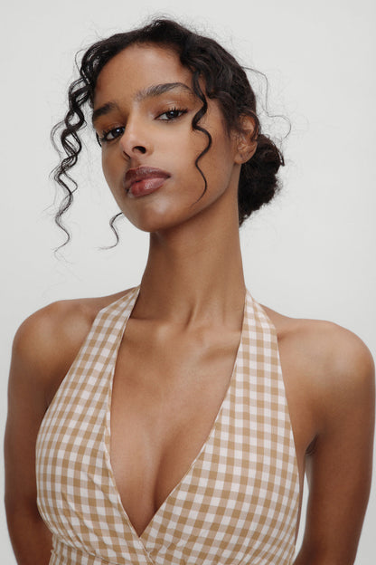 Frankies Bikinis sale x BELLA HADID Prairie Midi Dress - Rodeo Gingham