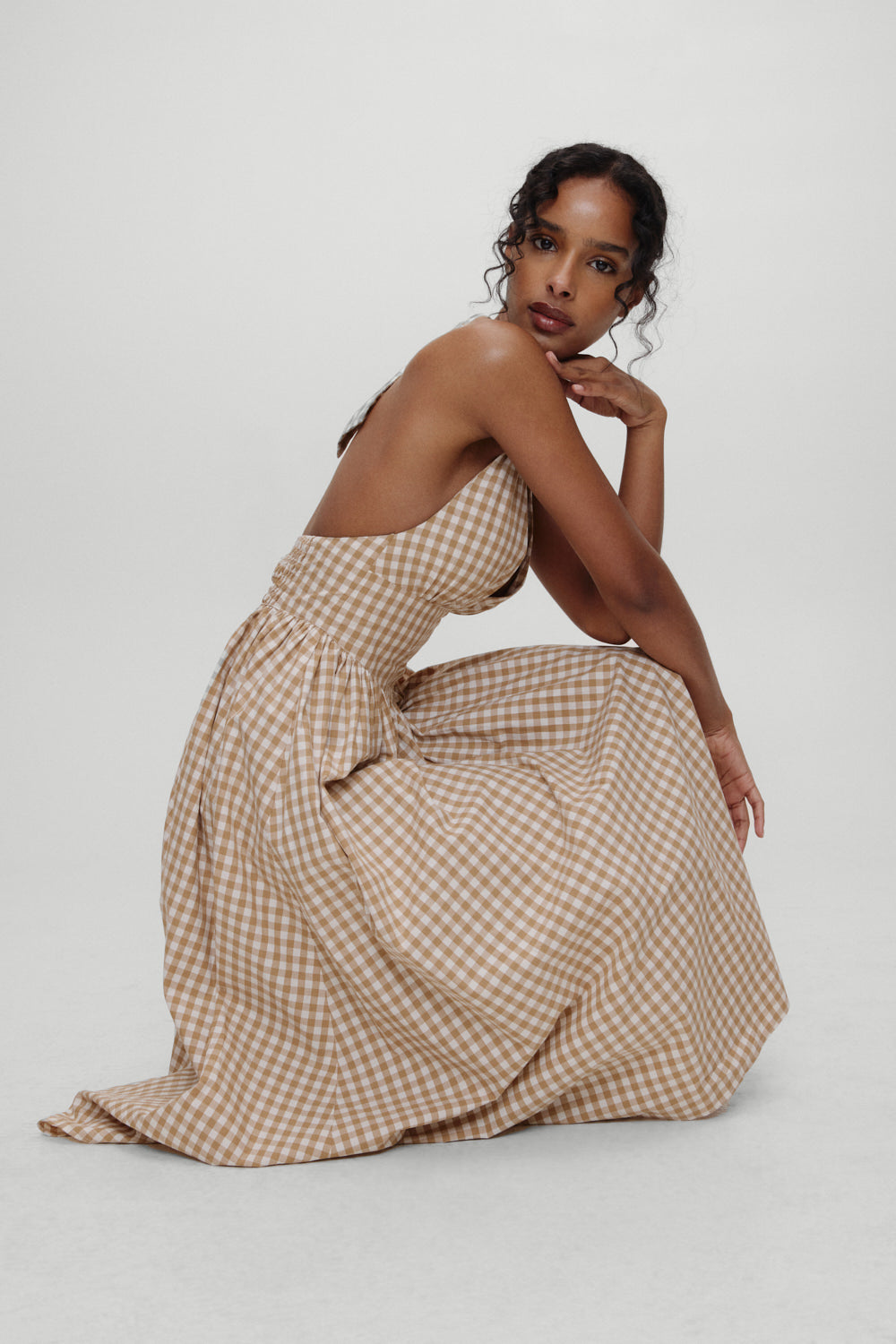 Frankies Bikinis sale x BELLA HADID Prairie Midi Dress - Rodeo Gingham