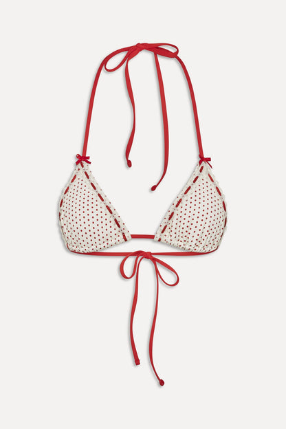 Frankies Bikinis sale x BELLA HADID Nick Triangle Bikini Top - Strawberry Polka Dot